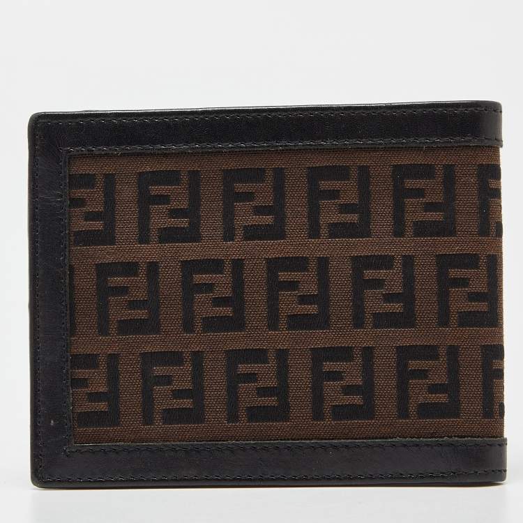 Pre Owned Fendi Brown Zucchino Canvas and Leather Bifold Wallet