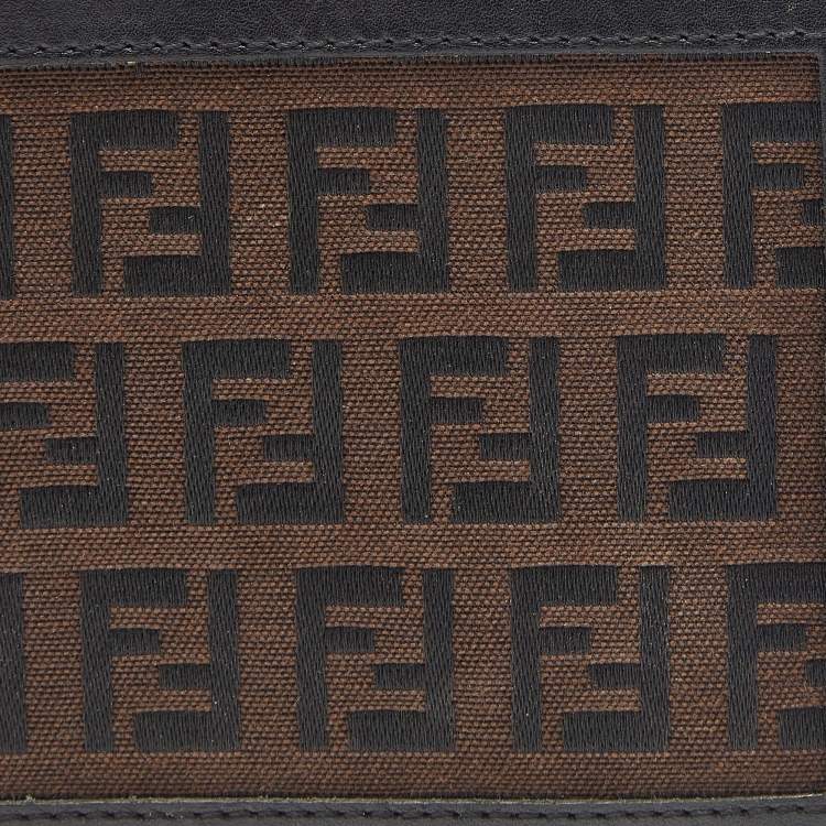 Pre Owned Fendi Brown Zucchino Canvas and Leather Bifold Wallet