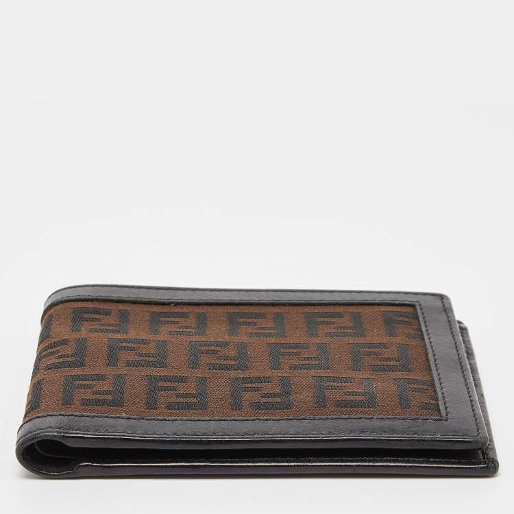 Pre Owned Fendi Brown Zucchino Canvas and Leather Bifold Wallet