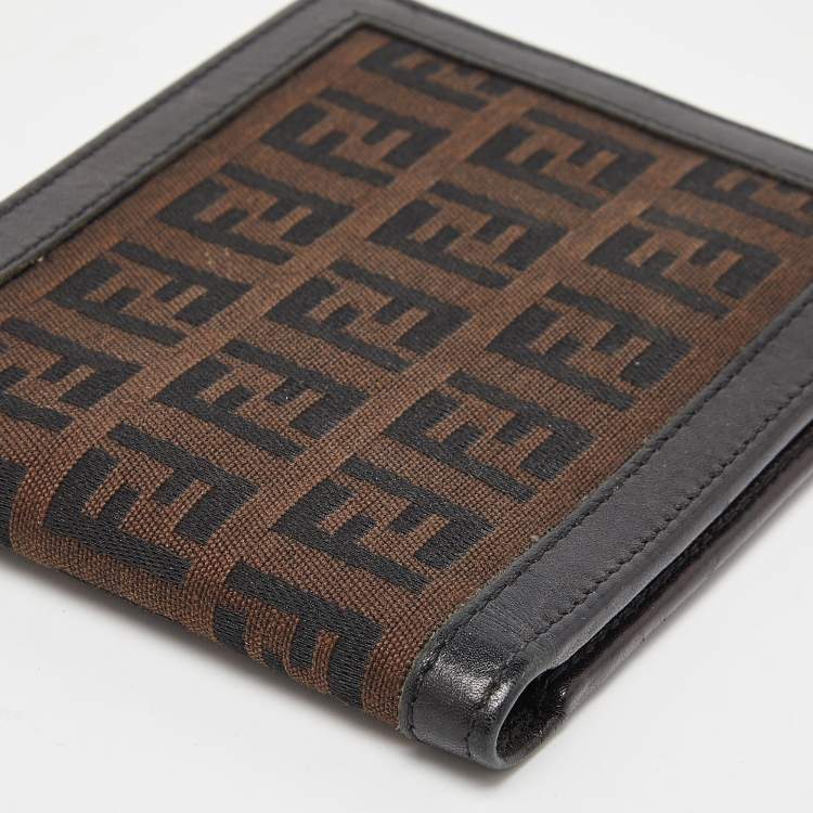 Pre Owned Fendi Brown Zucchino Canvas and Leather Bifold Wallet