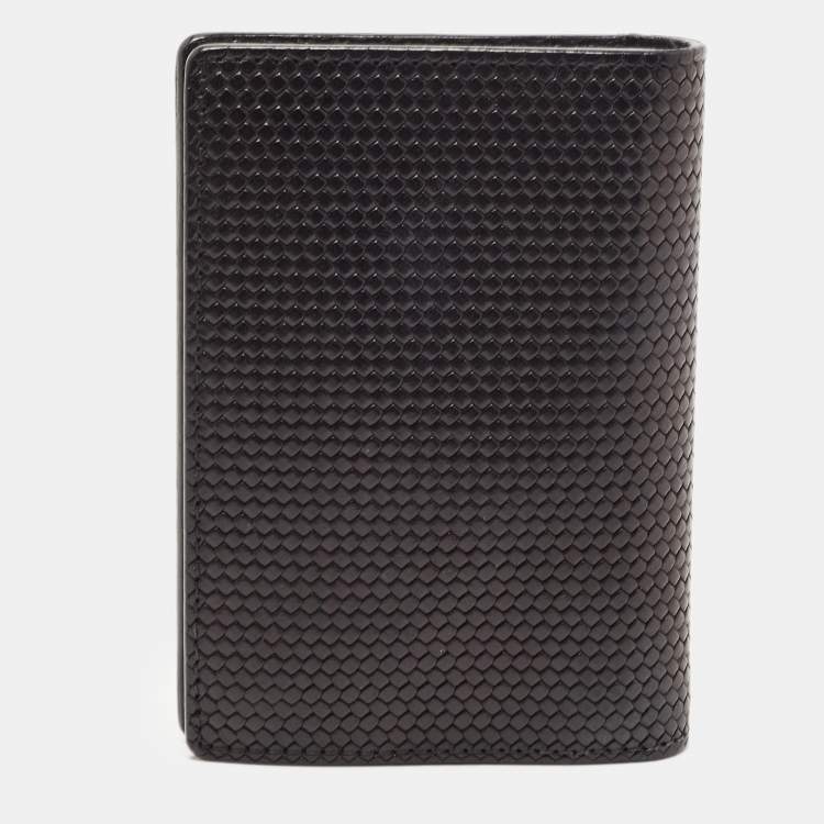Pre Owned Fendi Black Textured Leather Bifold Card Case 