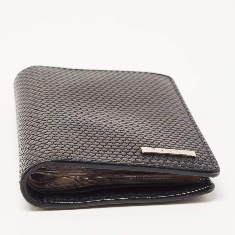 Pre Owned Fendi Black Textured Leather Bifold Card Case 