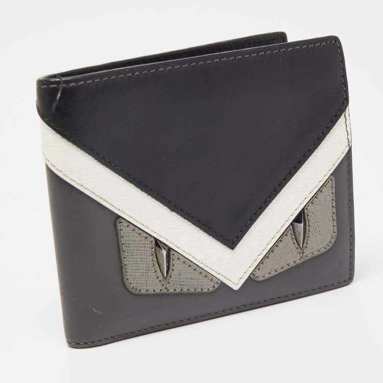 Pre Owned Fendi Tri Color Leather Bag Bugs Eyes Bifold Wallet