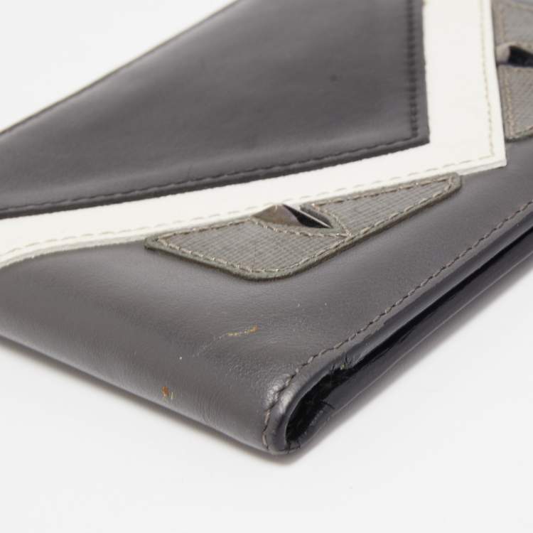 Pre Owned Fendi Tri Color Leather Bag Bugs Eyes Bifold Wallet