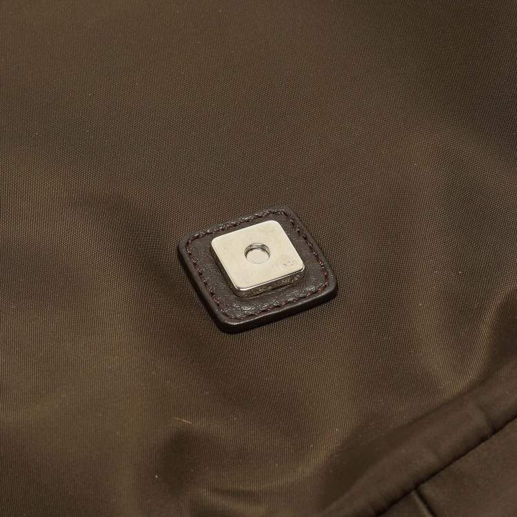 Pre Owned Fendi Dark Green Nylon Baguette Flap Bag