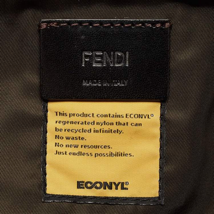 Pre Owned Fendi Dark Green Nylon Baguette Flap Bag
