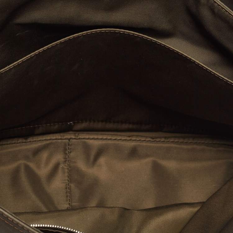 Pre Owned Fendi Dark Green Nylon Baguette Flap Bag