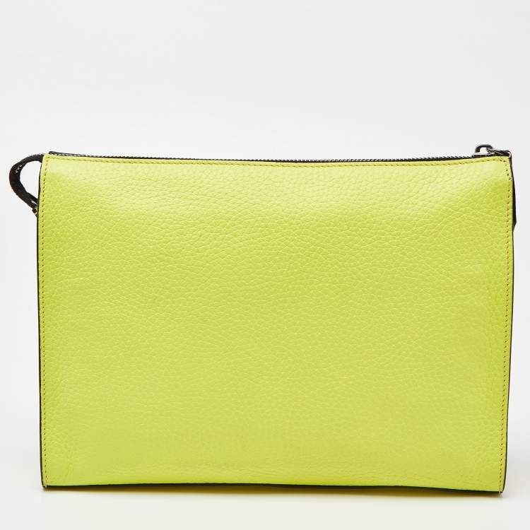 Pre Owned Fendi Yellow/Black Leather Monster Eyes Zip Pouch
