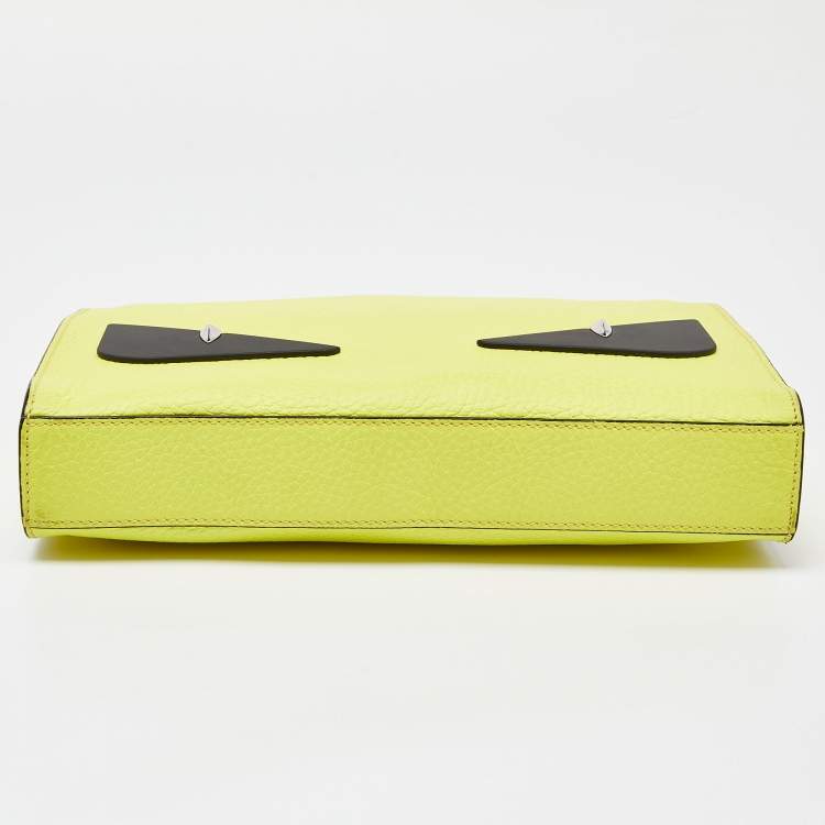 Pre Owned Fendi Yellow/Black Leather Monster Eyes Zip Pouch