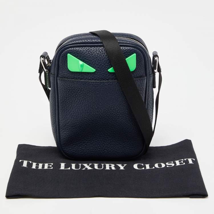 Pre Owned Fendi Blue Leather Monster Eyes Crossbody Bag