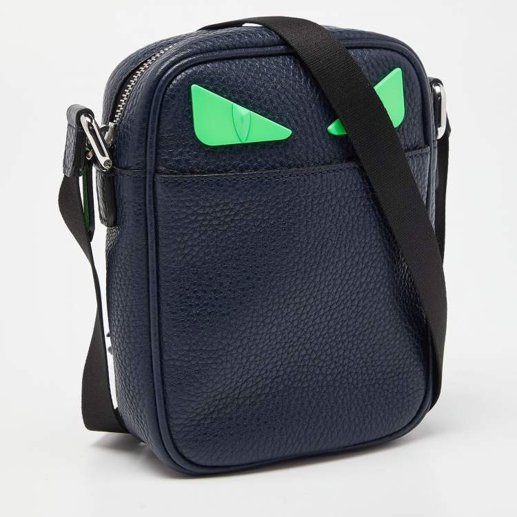 Pre Owned Fendi Blue Leather Monster Eyes Crossbody Bag