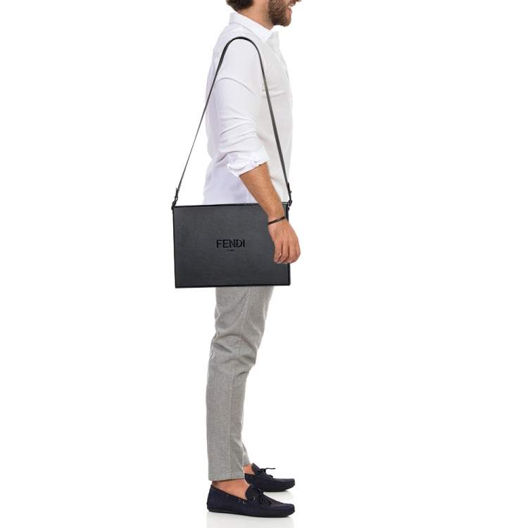 Pre Owned Fendi Black Leather Box Messenger Bag