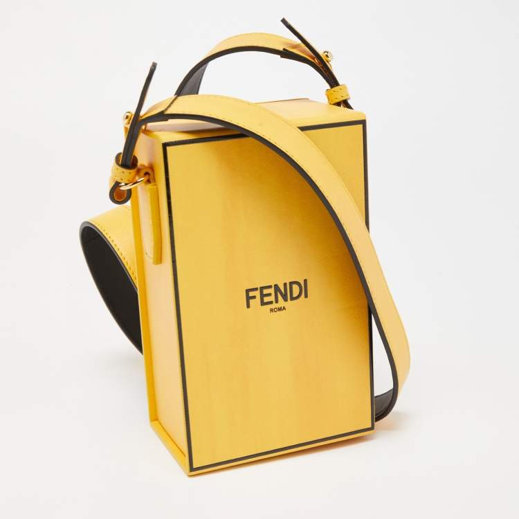 Pre Owned Fendi Yellow Leather Logo Vertical Box Crossbody Bag