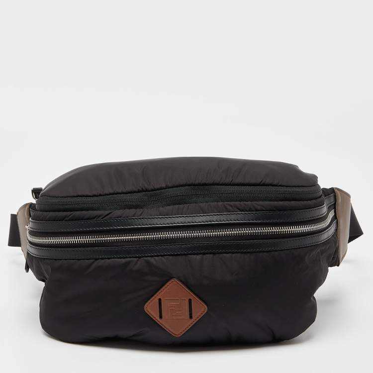 Pre Owned Fendi Black Nylon,Knit Fabric and Leather Mono Eye Bug Backpack