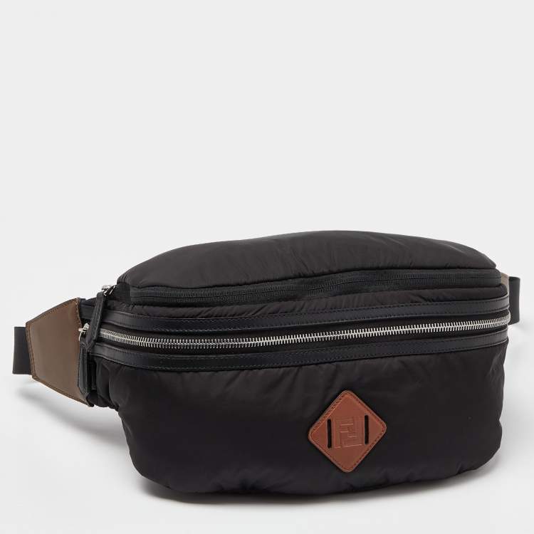 Pre Owned Fendi Black Nylon,Knit Fabric and Leather Mono Eye Bug Backpack