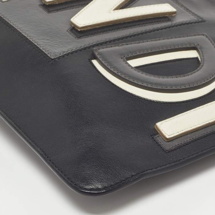 Pre Owned Fendi Black Leather Vocabulary 3D Logo Zip Pouch