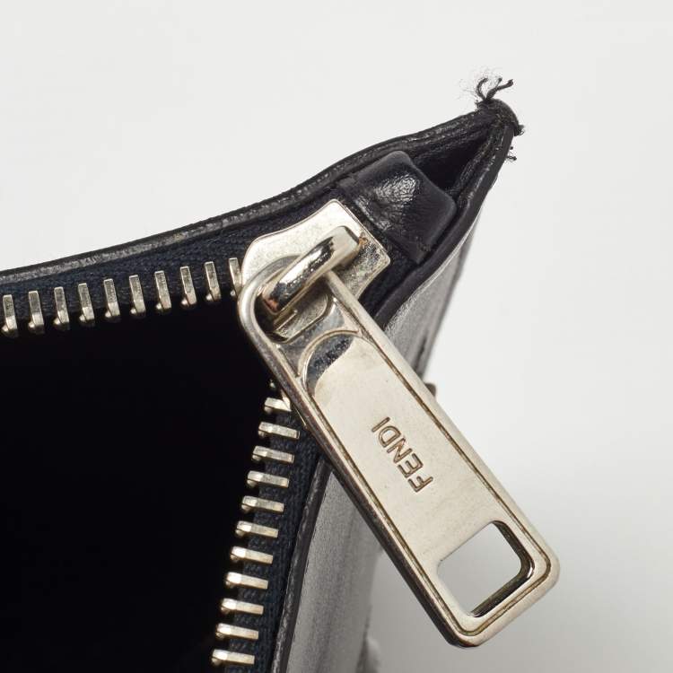 Pre Owned Fendi Black Leather Vocabulary 3D Logo Zip Pouch