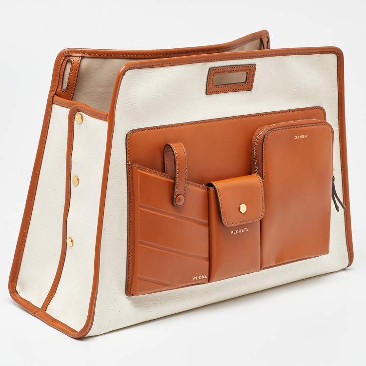 Pre Owned Fendi Off White/Tan Coated Canvas and Leather Medium Peekaboo Defender Pouch