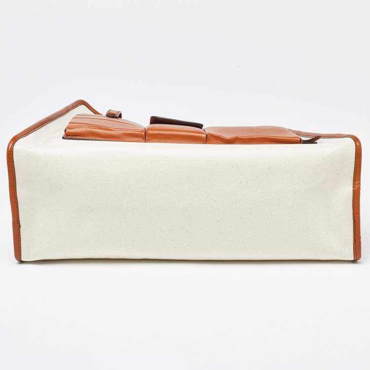 Pre Owned Fendi Off White/Tan Coated Canvas and Leather Medium Peekaboo Defender Pouch