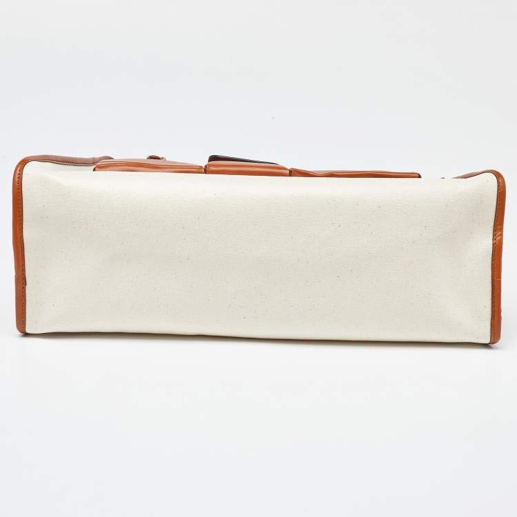 Pre Owned Fendi Off White/Tan Coated Canvas and Leather Medium Peekaboo Defender Pouch