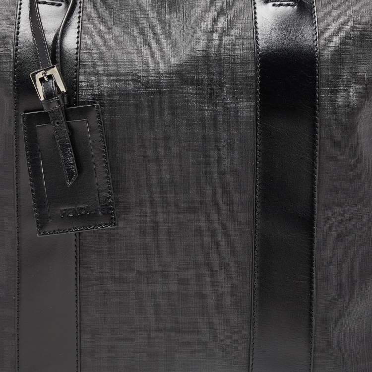 Pre Owned Fendi Black Zucca Coated Canvas and Leather Large Vertical Tote