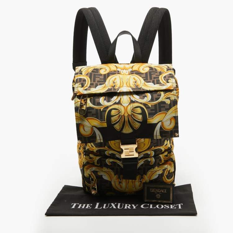 Pre Owned Fendi x Versace Multicolor Printed Barocco Nylon Backpack