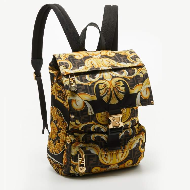 Pre Owned Fendi x Versace Multicolor Printed Barocco Nylon Backpack