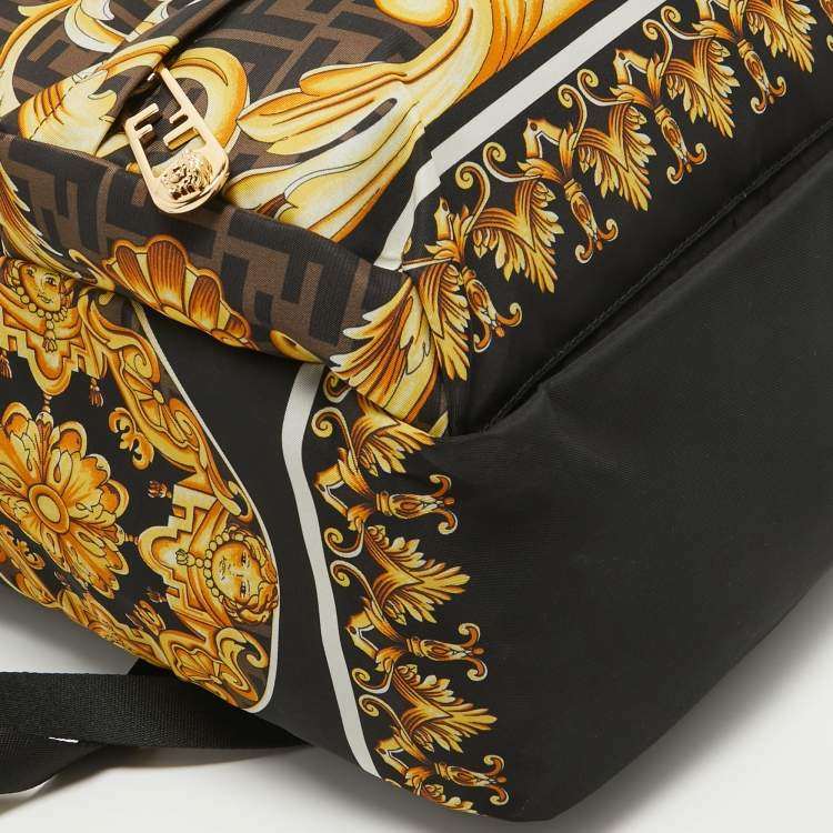 Pre Owned Fendi x Versace Multicolor Printed Barocco Nylon Backpack