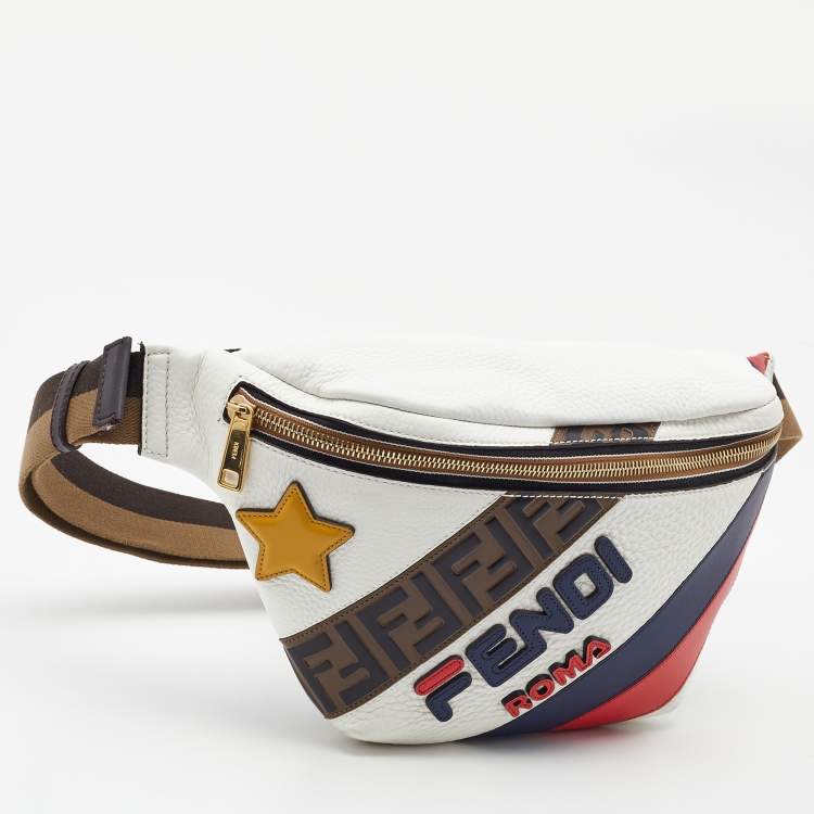Pre Owned Fendi x Fila White/Multicolor Leather Belt Bag