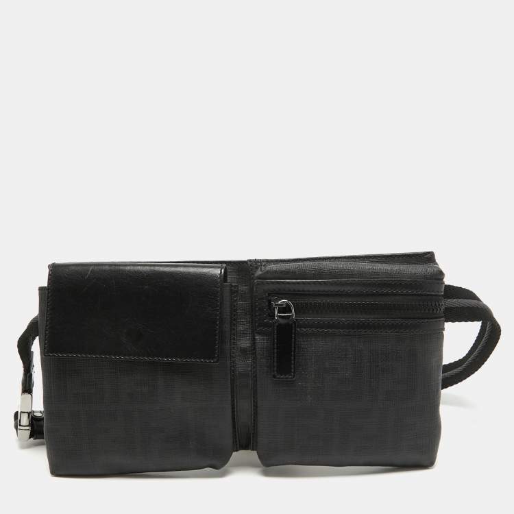 Pre Owned Fendi Black Zucca Coated Canvas Belt Bag