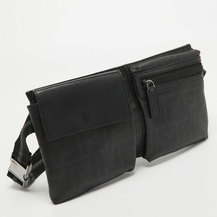 Pre Owned Fendi Black Zucca Coated Canvas Belt Bag