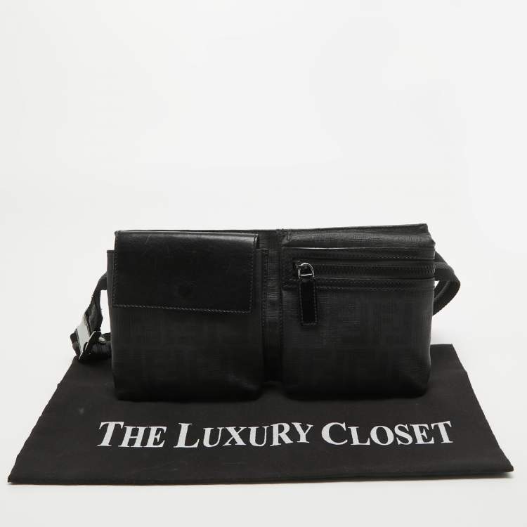 Pre Owned Fendi Black Zucca Coated Canvas Belt Bag