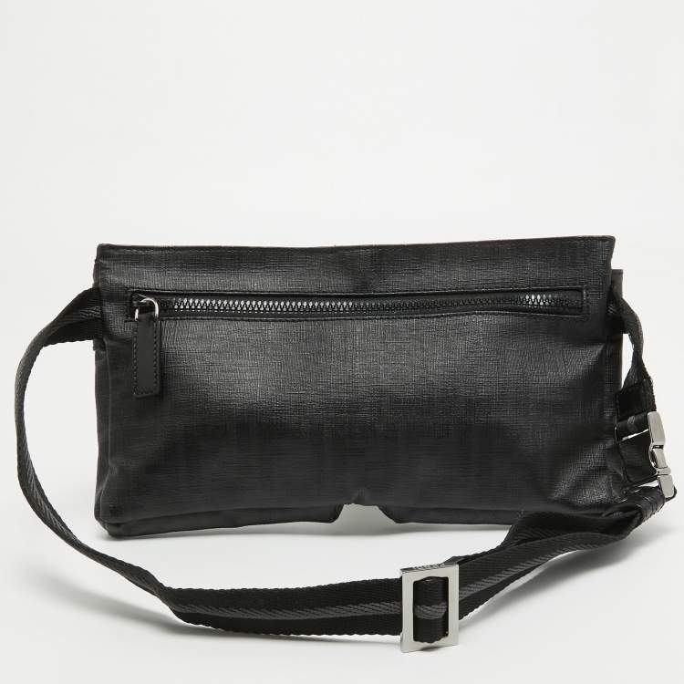 Pre Owned Fendi Black Zucca Coated Canvas Belt Bag