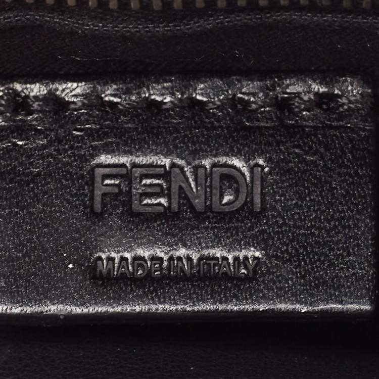 Pre Owned Fendi Black/Tobacco Zucca Embossed Leather Zip Pouch