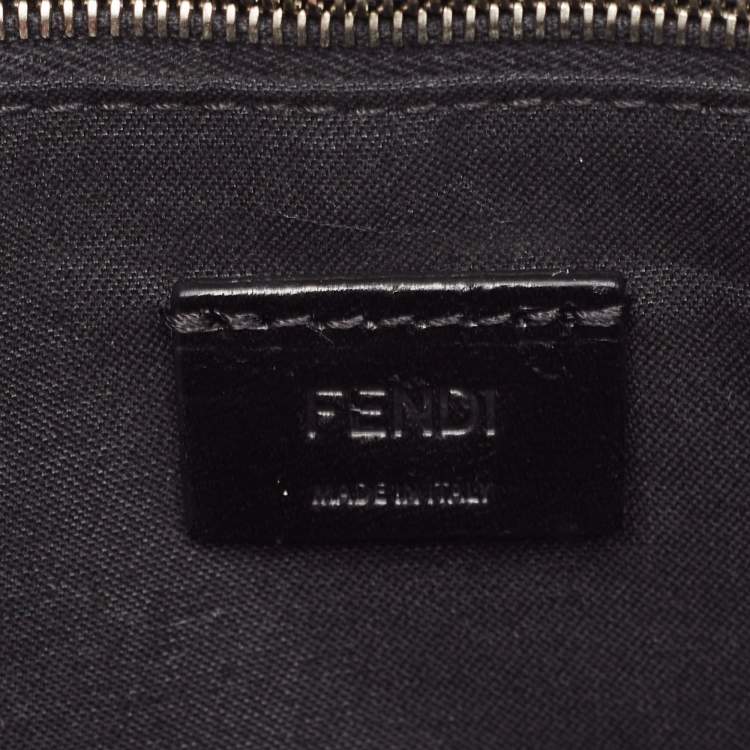 Pre Owned Fendi Black/Tobacco Zucca Embossed Leather Zip Pouch