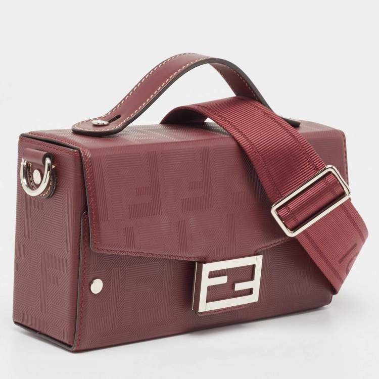 Pre Owned Fendi Burgundy Shadow Leather Soft Trunk Baguette Bag
