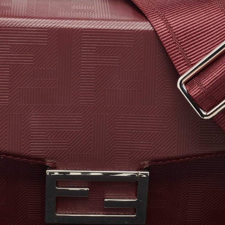 Pre Owned Fendi Burgundy Shadow Leather Soft Trunk Baguette Bag