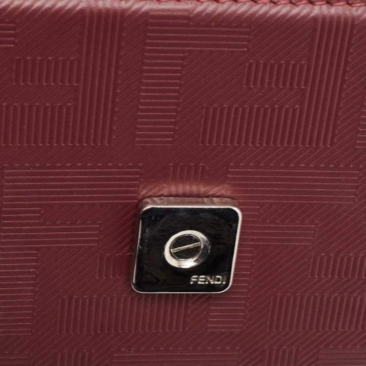 Pre Owned Fendi Burgundy Shadow Leather Soft Trunk Baguette Bag