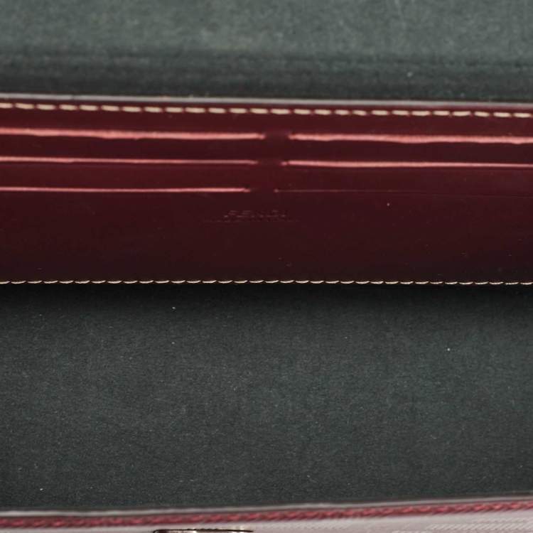 Pre Owned Fendi Burgundy Shadow Leather Soft Trunk Baguette Bag