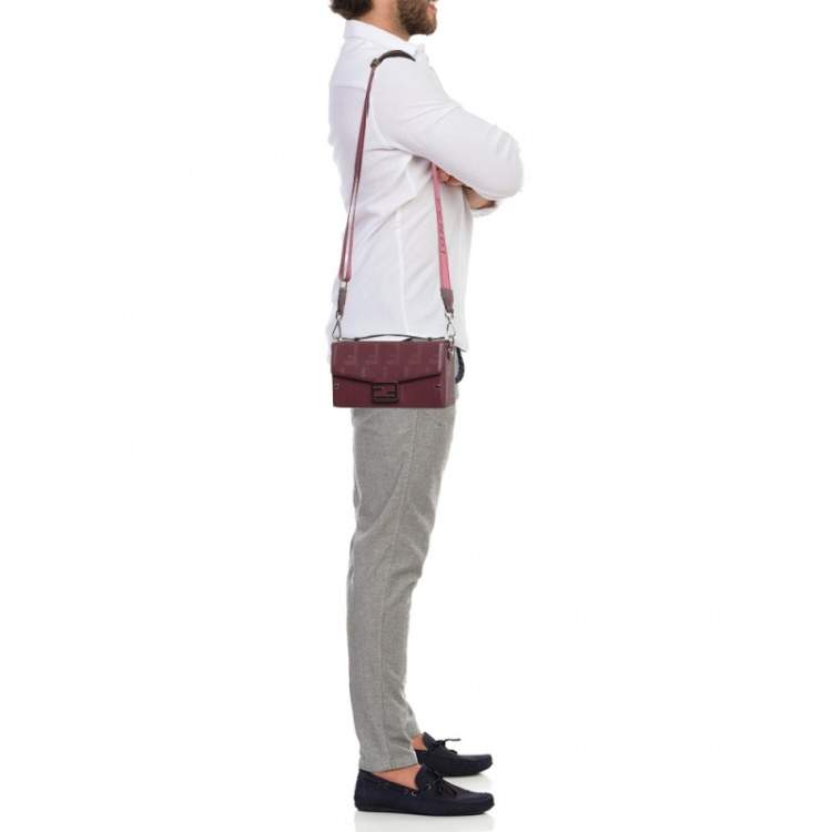 Pre Owned Fendi Burgundy Shadow Leather Soft Trunk Baguette Bag