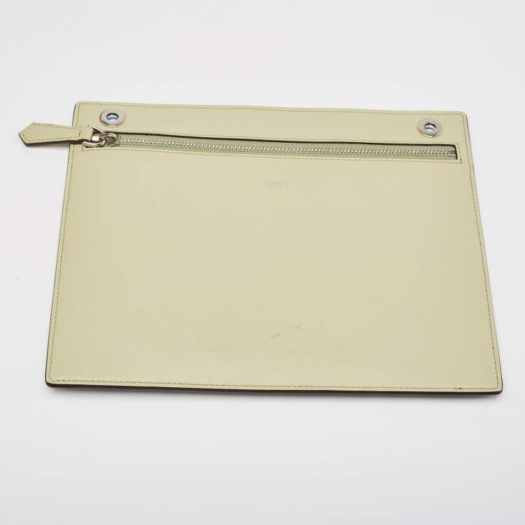 Pre Owned Fendi Beige Leather Medium Peekaboo ISeeU Top Handle Bag