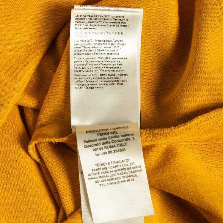 Pre Owned Fendi Yellow Mesh Trim Jersey V-Neck Half Sleeve T-Shirt S