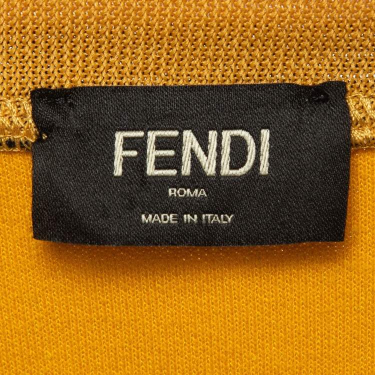 Pre Owned Fendi Yellow Mesh Trim Jersey V-Neck Half Sleeve T-Shirt S