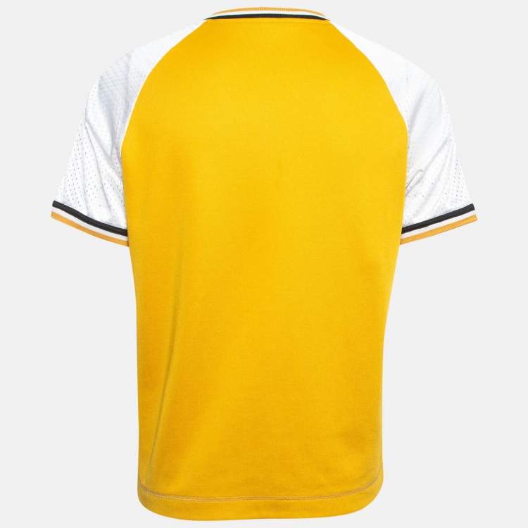 Pre Owned Fendi Yellow Mesh Trim Jersey V-Neck Half Sleeve T-Shirt S