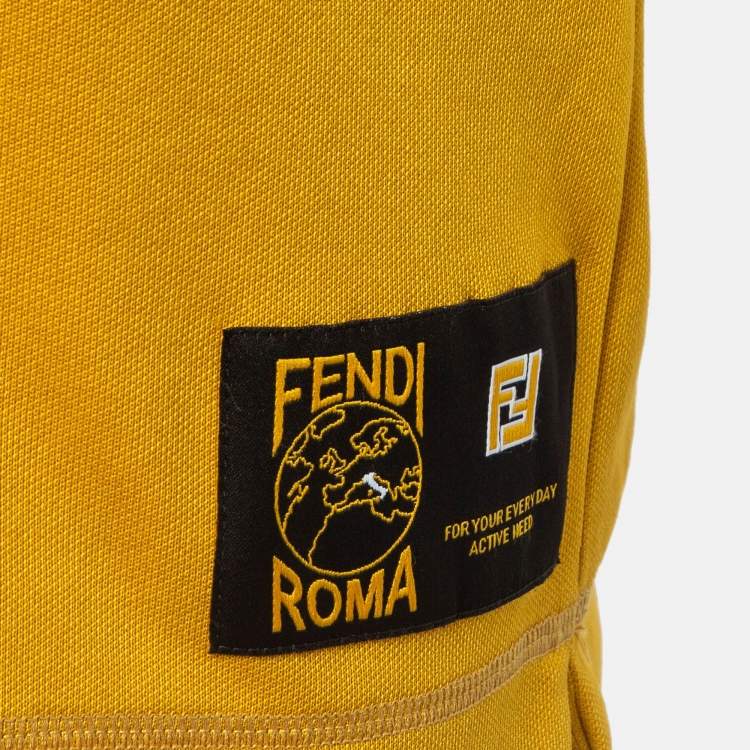 Pre Owned Fendi Yellow Mesh Trim Jersey V-Neck Half Sleeve T-Shirt S