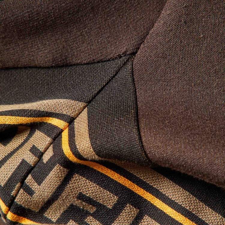 Pre Owned Fendi Brown Knit Zucca FF Logo Trimmed Zip-Up Jacket S