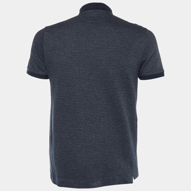 Pre Owned Fendi Blue FF Monogram Patterned Cotton Knit Polo T-Shirt M