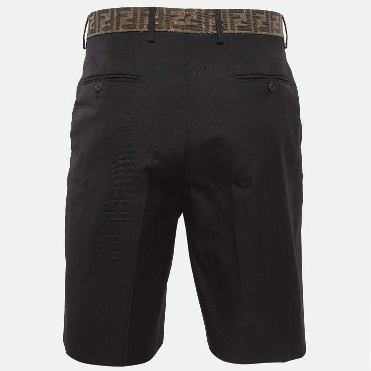 Pre Owned Fendi Black Monogram Contrast Trimmed Shorts L