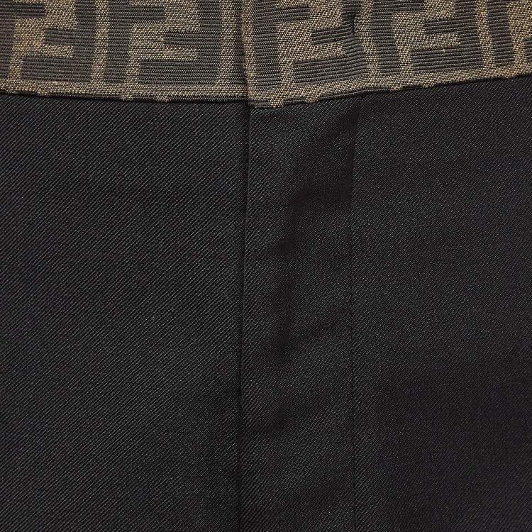Pre Owned Fendi Black Monogram Contrast Trimmed Shorts L