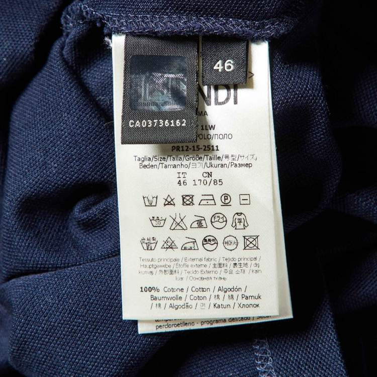 Pre Owned Fendi Navy Blue Cotton Pique Knit Polo T-Shirt S